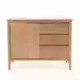 Recessed Handle Oak 1 Door 3 Drawer Small Sideboard with Curved Edges